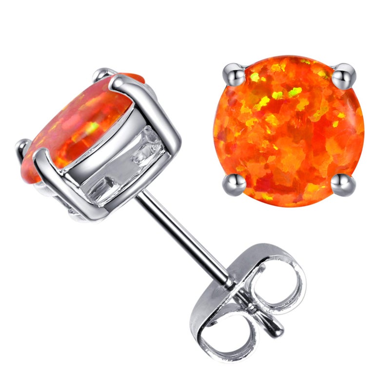 CERSLIMO 18K White Gold Plated Fire Opal Stud Earrings Birthstone Earrings For Women 8mm (Orange) - Image 1